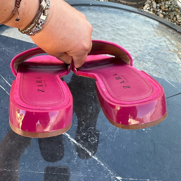 Zara Women's Trafaluc 2811 Pink/Red Velvety Open Toe Heel Sandals 5.5 - Picture 7 of 7